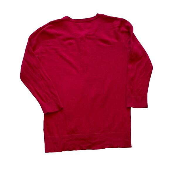 Cotton Blend Lightweight 3/4 Sleeve Red Crew Neck Cardigan Sweater, Size XS - Picture 5 of 11